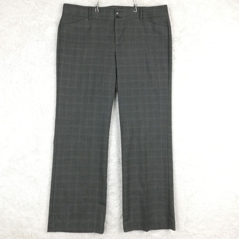 Bass Womens Pants Trouser Straight Leg Gray Blue Plaid Business‎ Casual 16